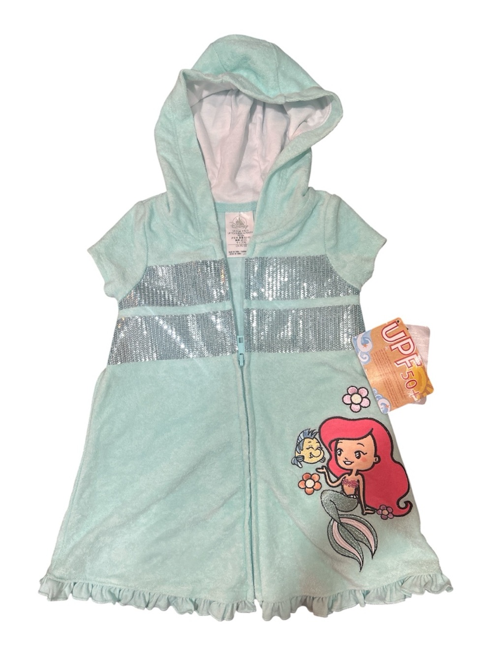 Disney Ariel’s Hooded Towel Sequin Toddler Cover-Up - Mint NWT Sz 2